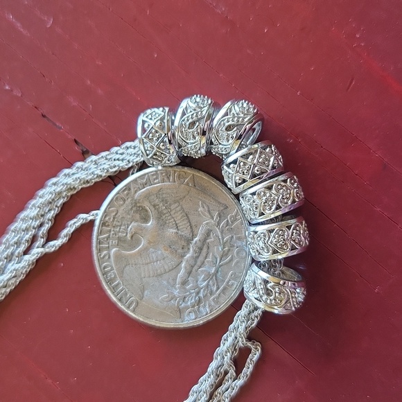 925 Sterling Silver & Diamond Multi Strand Rondelle Bridal Necklace - Picture 4 of 4